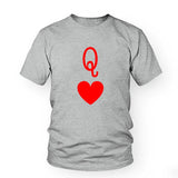 T-Shirt Couple Roi et Reine de Coeur Gris - Reine Coeur Rouge - MatchingMood
