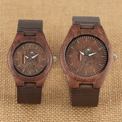 Montre Bois Bracelet en Cuir Véritable pour Couple