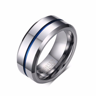 Bague Couple Tungstene Homme ligne Bleue