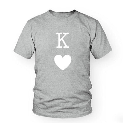 T-Shirt Couple Roi et Reine de Coeur Gris - Roi Coeur Blanc - MatchingMood