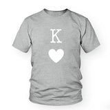 T-Shirt Couple Roi et Reine de Coeur Gris - Roi Coeur Blanc - MatchingMood