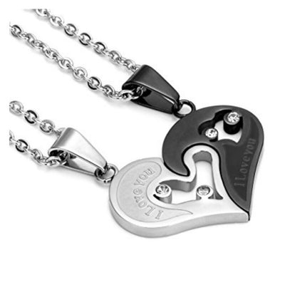 Collier Coeur Couple Argent Noir