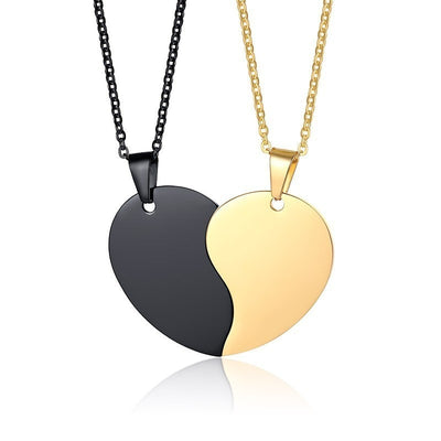 Collier d'Amitié en Coeur Brisé Noir-Or - MatchingMood