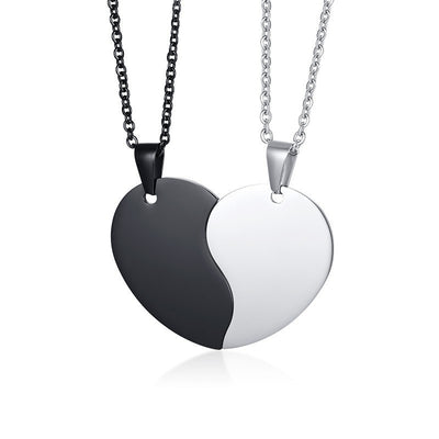 Collier d'Amitié en Coeur Brisé Noir-argent - MatchingMood