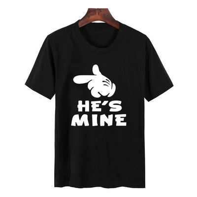 T Shirt Couple He's mine noir - MatchingMood