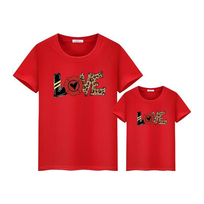 Tee Shirt Pour Mere et Fille LOVE Rouge