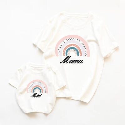 T Shirt Arc en Ciel Rose pour Maman et Fille