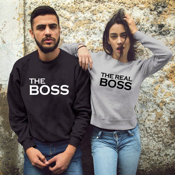 Pull Couple The Boss The Real Boss Noir Gris - MatchingMood