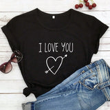 t shirt i love you pour couple noir - MatchingMood