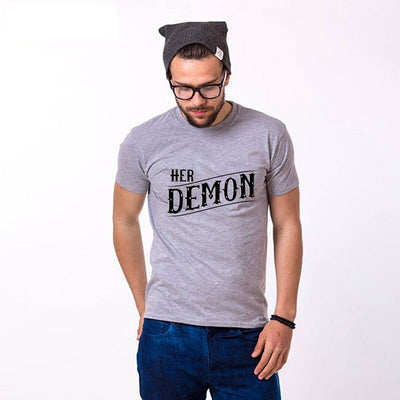 T-Shirt Couple Angel Demon Gris - MatchingMood