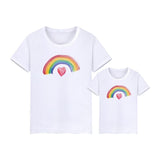 T Shirt Arc En Ciel Fille Mère Blanc