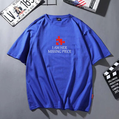 T-Shirt Couple I'm Her Missing Piece Bleu  - MatchingMood