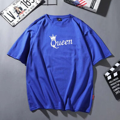 T Shirt Couple King Queen Disney - Queen Bleu