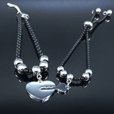 Bracelet Couple Cadenas Coeur Clef Mailles perlées - MatchingMood