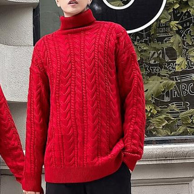 Pull Couple Col Roulé Rouge