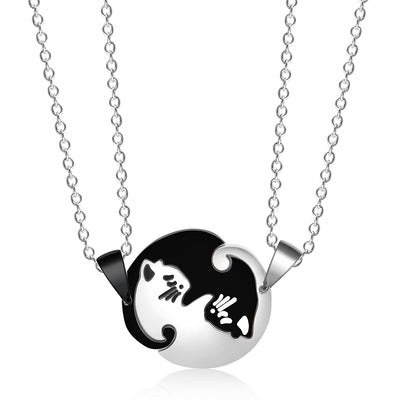 Collier Yin Yang Couple Chats Chaîne Maillée