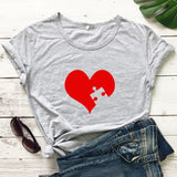T Shirt Couple Puzzle Coeur Gris - Coeur - MatchingMood