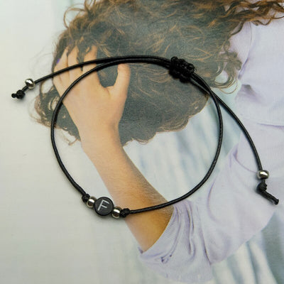 Bracelet d'Amitié Corde avec Lettres Noir - Matchingmood