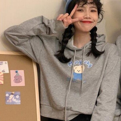 Sweat à Capuche Couple Crop Top Gris