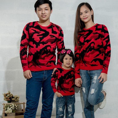 Pull Camouflage Rouge Famille - MatchingMood