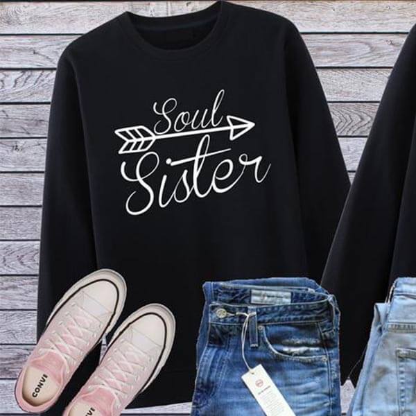 Pull avec Ecriture pour Meilleure Amie Soul Sister Noir- Matchingmood