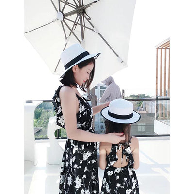 Robe Dos Ouvert Floral pour Mere Fille