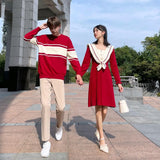 Robe Pull Noeud et Pull pour Couple Rouge