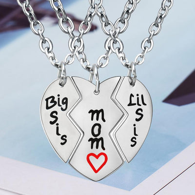 Collier Mère Deux Filles Coeur Rouge