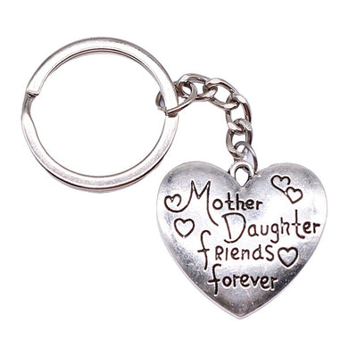 Porte Clé Mère Fille Coeur Argenté
