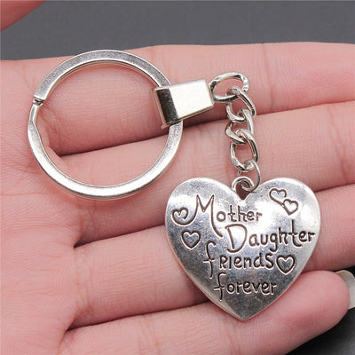 Porte Clé Mère Fille Coeur Argenté