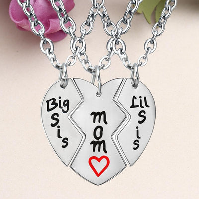 Collier Mère Deux Filles Coeur Rouge