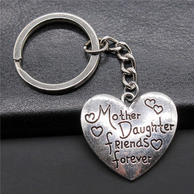 Porte Clé Mère Fille Coeur Argenté