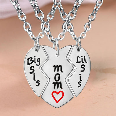 Collier Mère Deux Filles Coeur Rouge