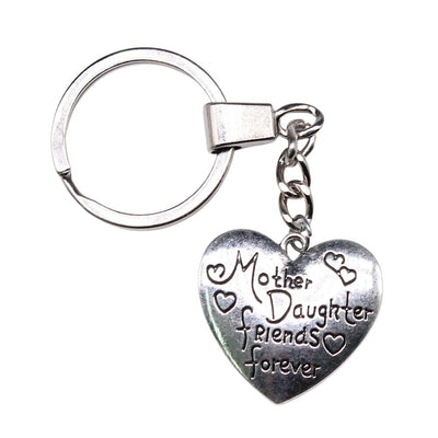 Porte Clé Mère Fille Coeur Argenté