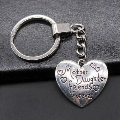 Porte Clé Mère Fille Coeur Argenté