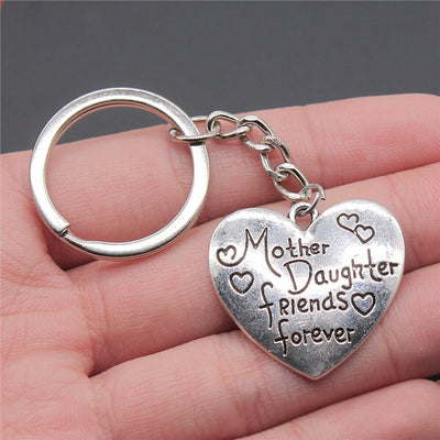 Porte Clé Mère Fille Coeur Argenté