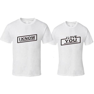 Tee Shirt Couple I Love You I Know Blanc - MatchingMood