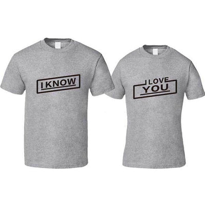 Tee Shirt Couple I Love You I Know Gris - MatchingMood