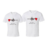T-Shirt Couple Heartbeat blanc