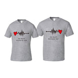 T-Shirt Couple Heartbeat Gris