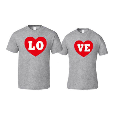 T-Shirt Love Avec Un Cœur Couple Gris