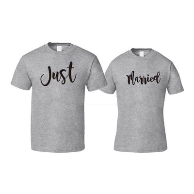Tee-Shirt Couple Just Married Gris