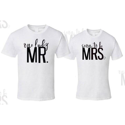 Tee Shirt Couple Mr Lucky Blanc - MatchingMood