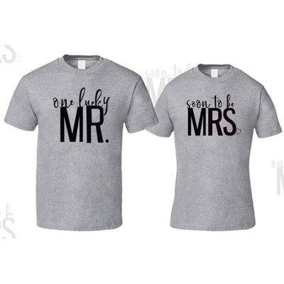 Tee Shirt Couple Mr Lucky Gris - MatchingMood