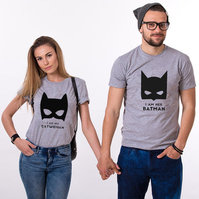 T Shirt Couple Batman Catwoman Gris - MatchingMood.