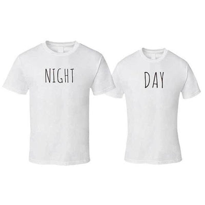 T Shirt Couple Day and Night Blanc - MatchingMood