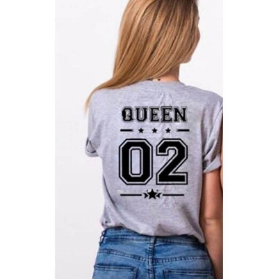 T Shirt King Queen Couple - Queen 02 Gris
