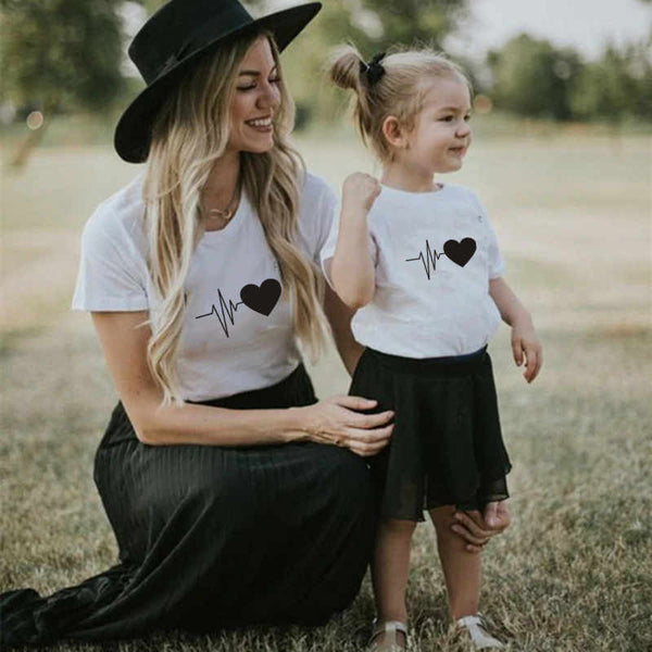 T Shirt Mere Fille Identiques Coeur Noir