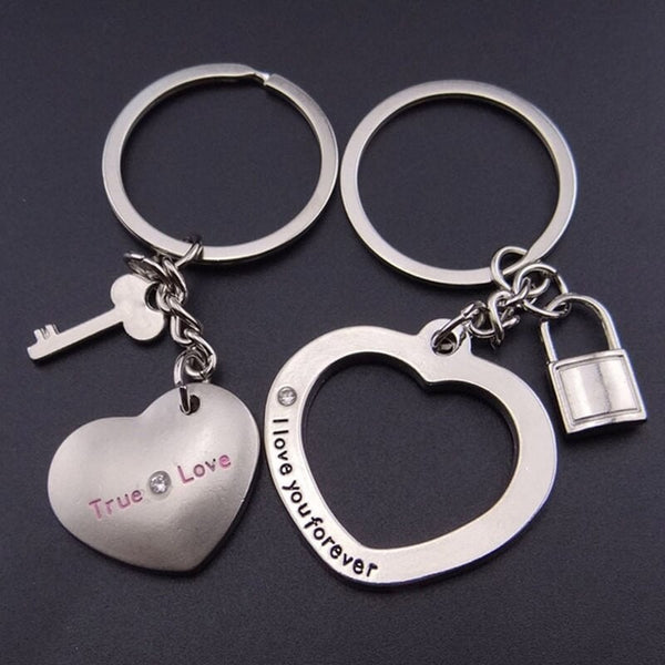 Porte Clé de Couple Coeur Cadenas Clé