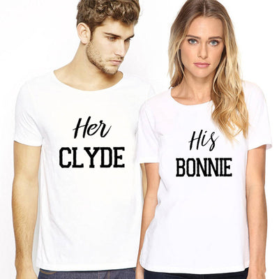 Bonnie and Clyde Tee-Shirt Couple Blanc